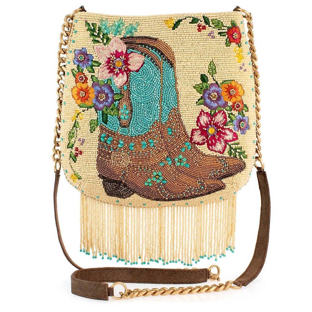NEW MARY FRANCES women's line dance beaded crossbody handbag in cowboy boots and